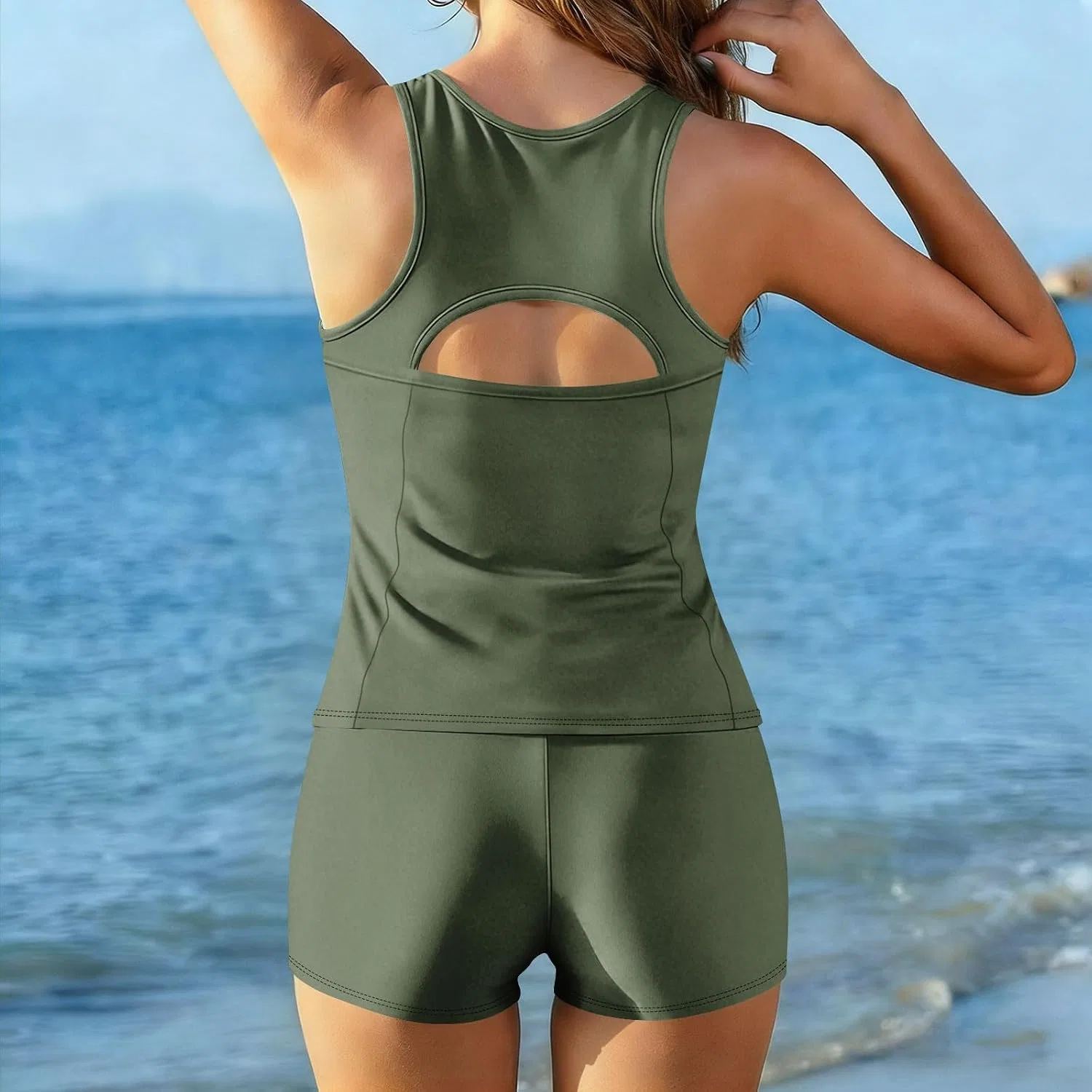 Женский танкини-комплект с утяжкой живота APPointed, Army Green — фото 3