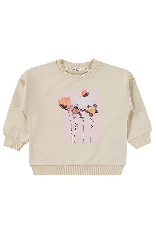 Детский спортивный костюм с принтом Floral Printed Tracksuit Set Civil Girls, Beige — фото 3