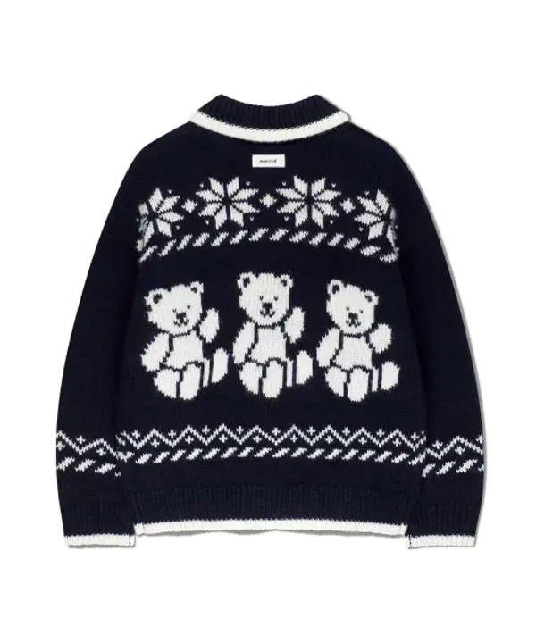 Кардиган с воротником и скандинавским узором, Kids Nordic Bear, Marithé Kids, Navy — фото 3