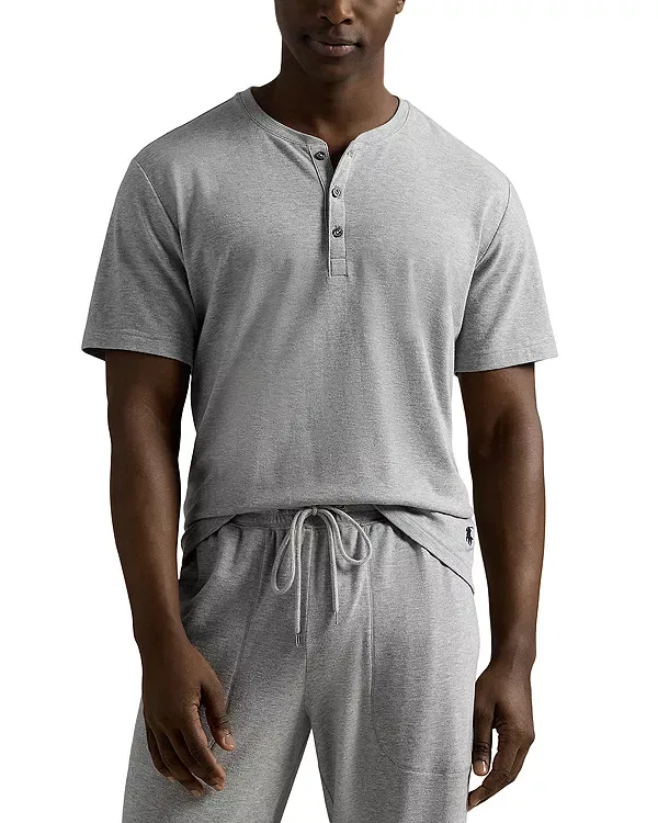 Женская ночная рубашка с коротким рукавом из сетки Feather Weight Mesh Short Sleeve Henley Polo Ralph Lauren, Heather/Navy