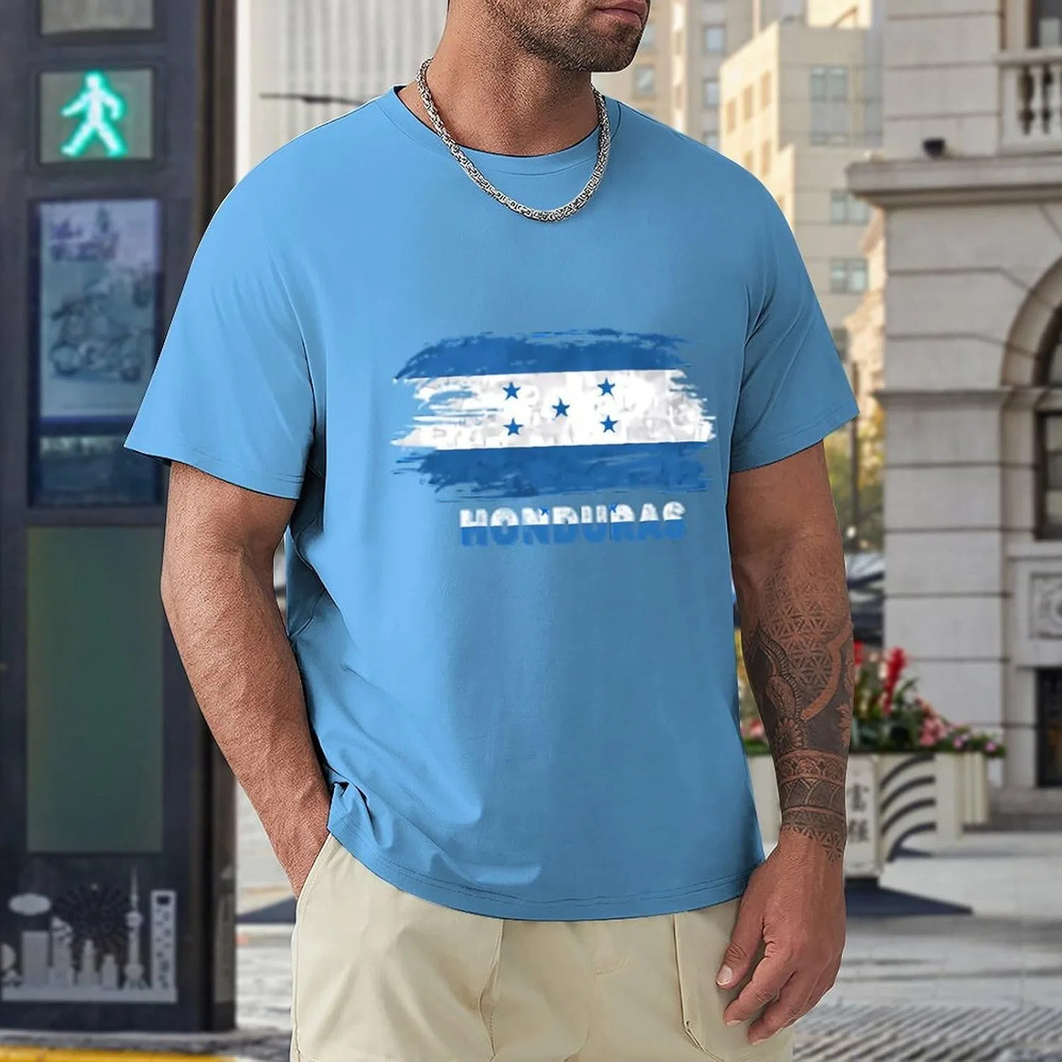 Мужская футболка с принтом флага Гондураса, Medium Blue — фото 3