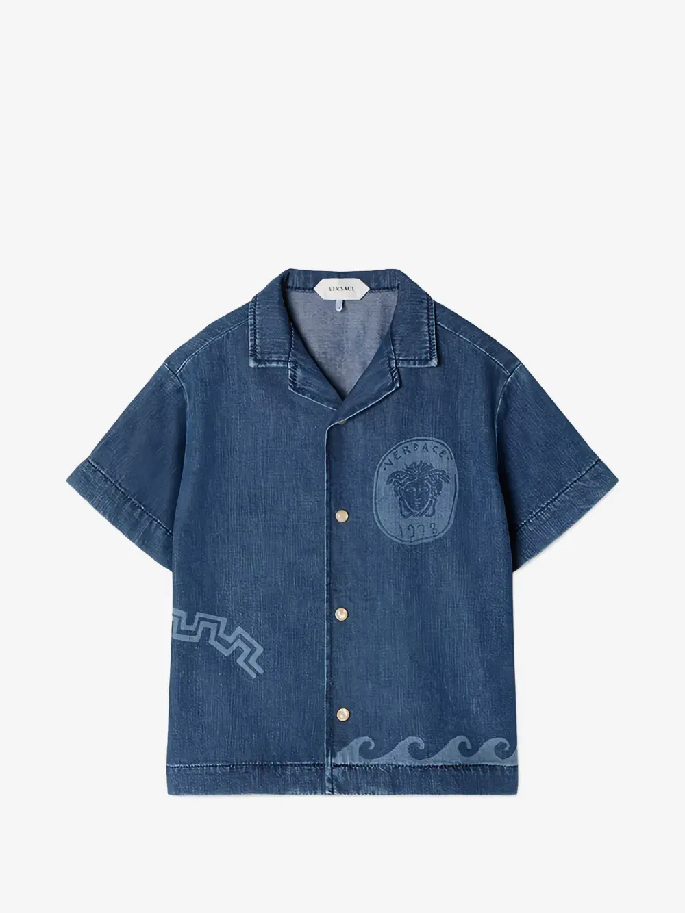 Джинсовая рубашка Greca Waves Versace Kids, синий