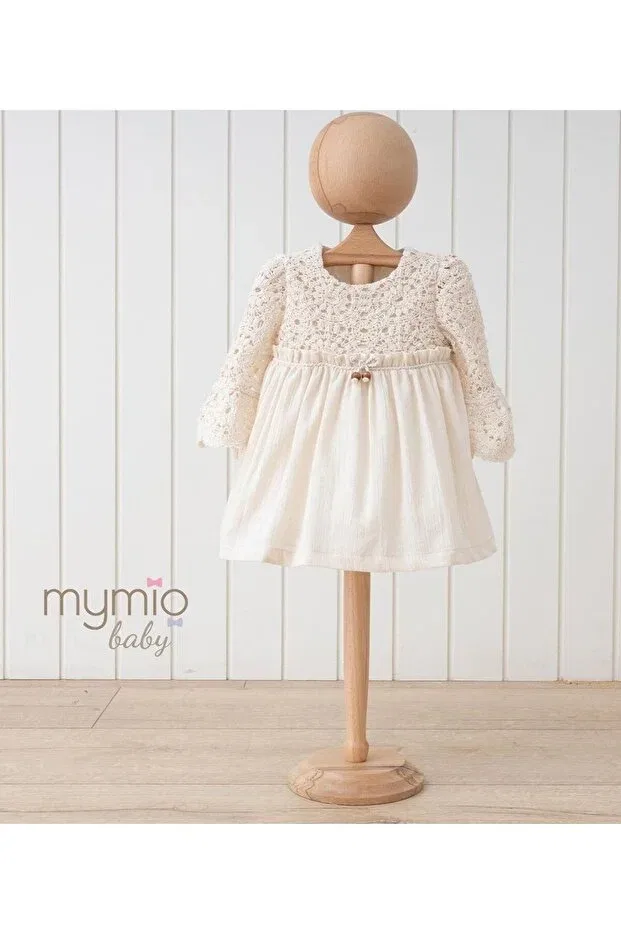 Детское платье для девочек с вышивкой Mymio, Beige — фото 2