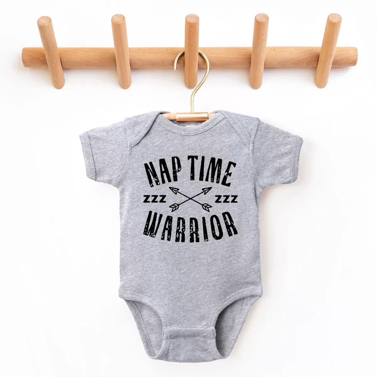 Детский боди с коротким рукавом Nap Time Warrior The Juniper Shop, Heather Grey — фото 2