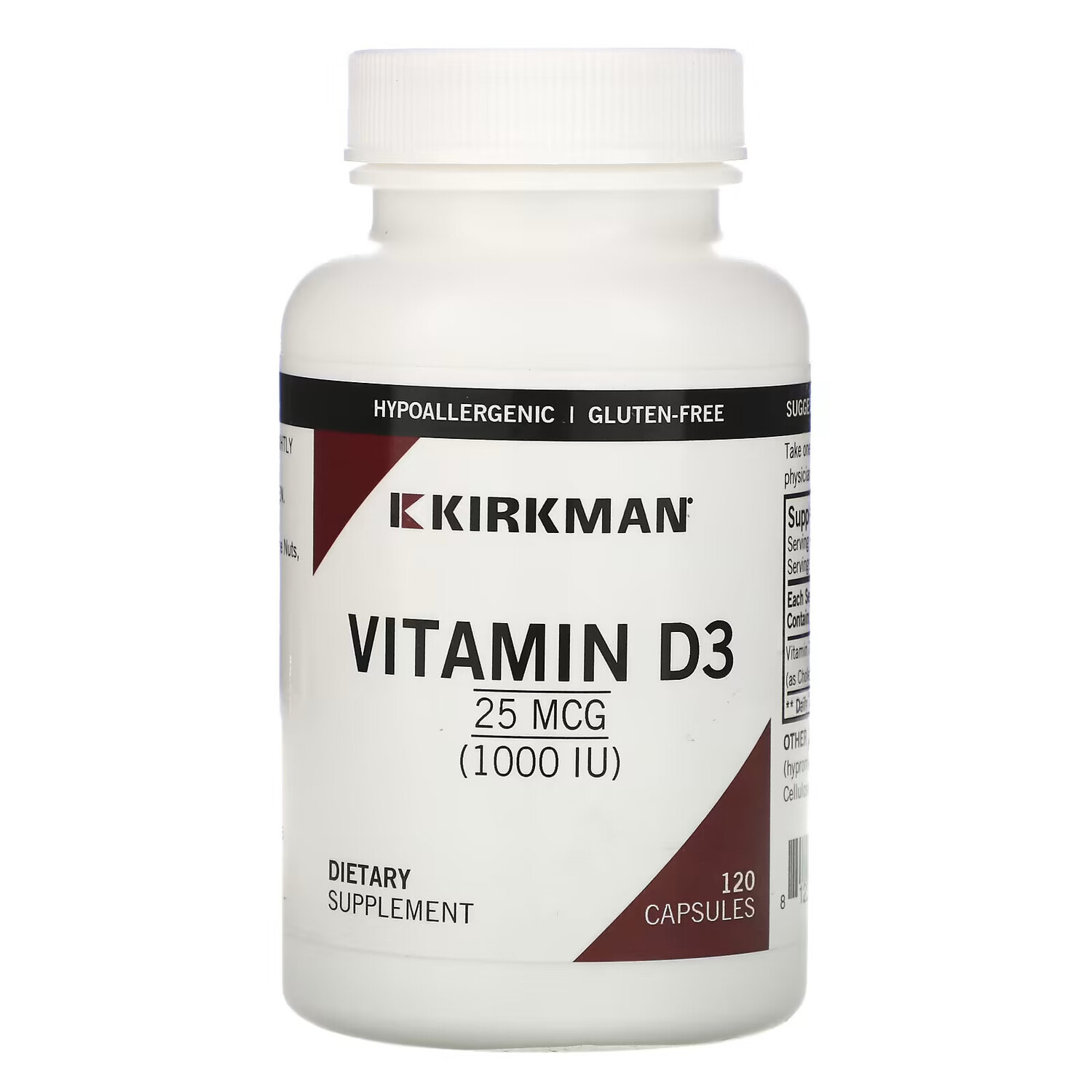 

Kirkman Labs, Витамин D3, 25 мкг (1000 МЕ), 120 капсул