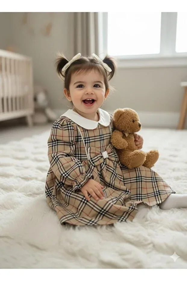 Детское платье для девочек с принтом Princess Checkered Dress Hls Kids, Brown White Red Black — фото 2