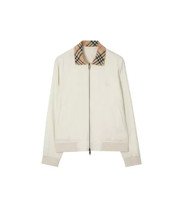 Мужская куртка из габардина Harrington с вязаным воротником House Check Burberry, Tundra White — фото 4