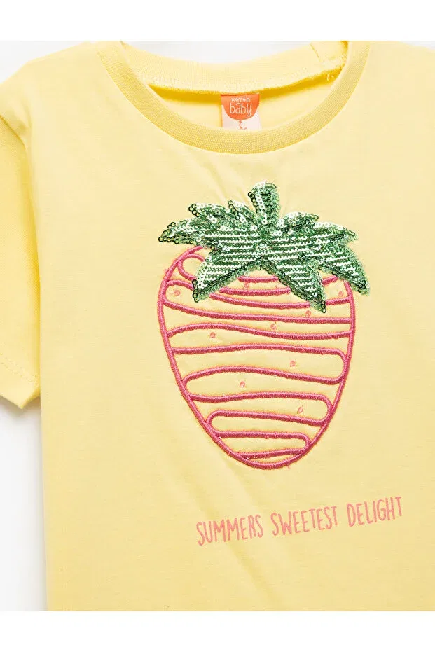 Детская футболка с пайетками Crew Neck Cotton Koton, Yellow — фото 3