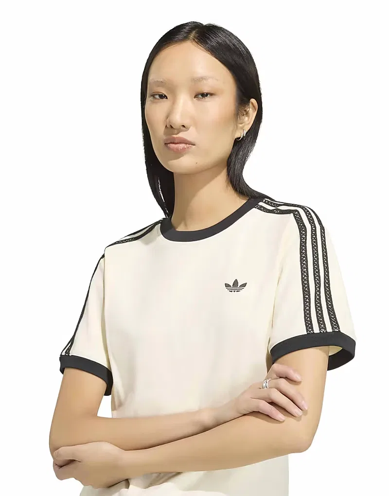 Футболка Adidas Originals с тремя полосками кремово-белого — фото 4