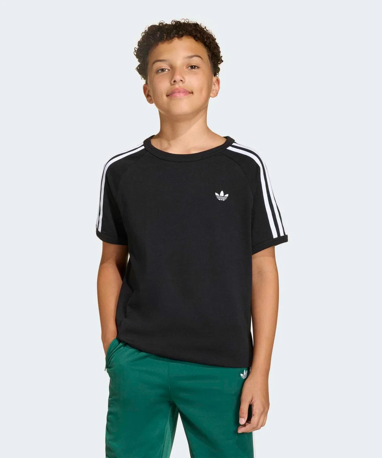 Детская футболка с коротким рукавом с вышивкой логотипа Trefoil, модель 3 Stripes Tee Adidas, Black — фото 3