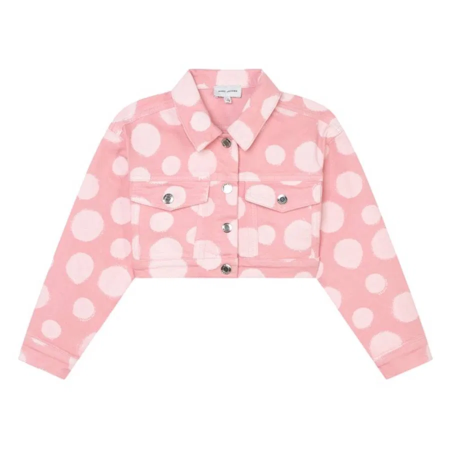 Детская джинсовая куртка с принтом в горошек Polka-Dot Cotton Denim Jacket Little Marc Jacobs, Pink Washed Pink