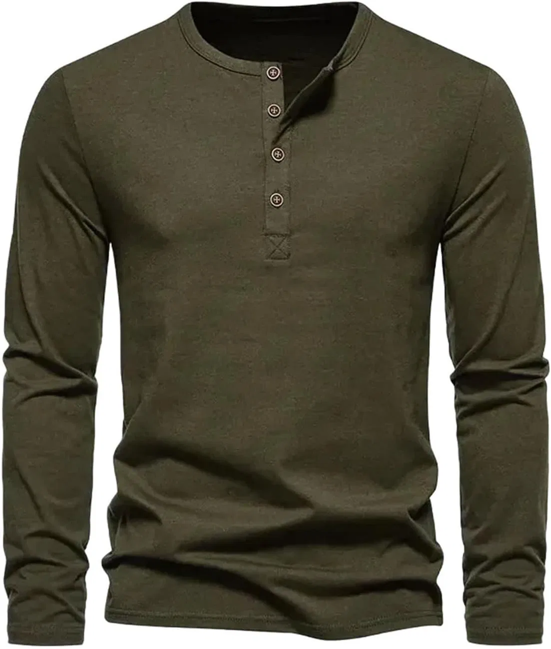 Мужская футболка с воротником-стойкой длинный рукав Vintage, Army Green