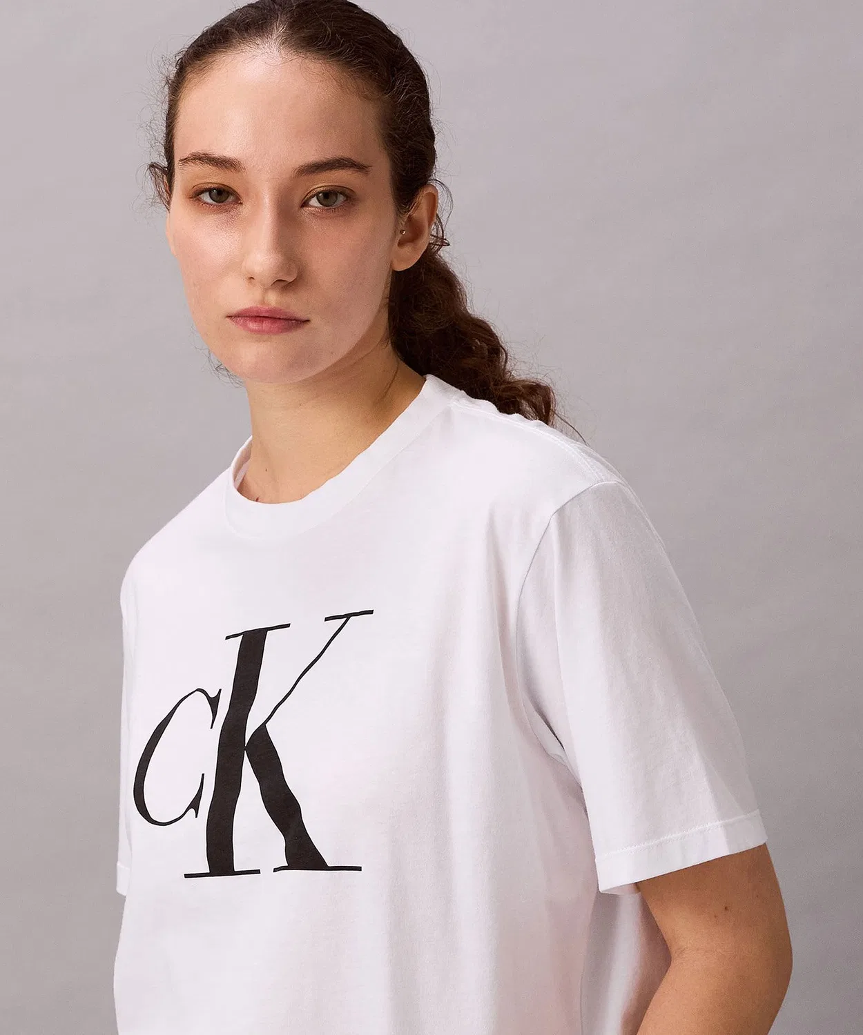 Женская футболка бокс-крой с длинным рукавоми принтом CK Logo Calvin Klein, Белая