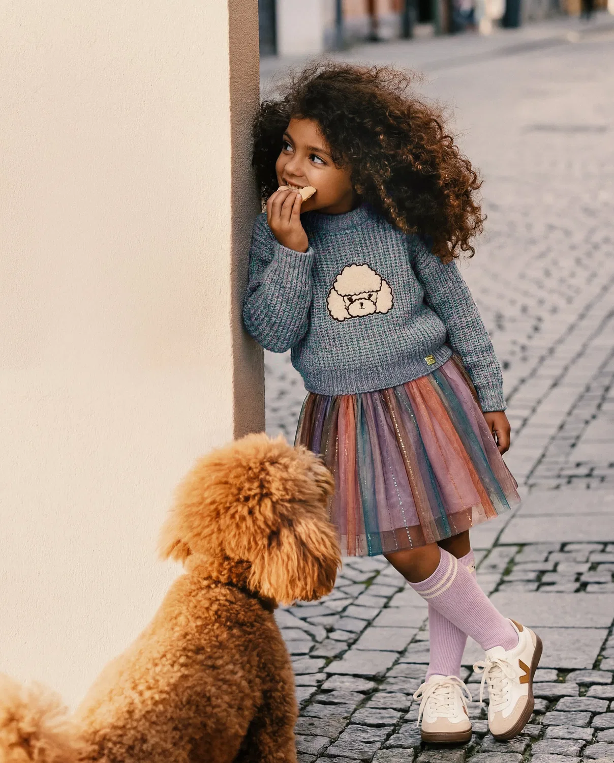 Детский свитер с аппликацией пуделя Poodle Sweater Deux par Deux, Pale Turquoise And Lilac — фото 2