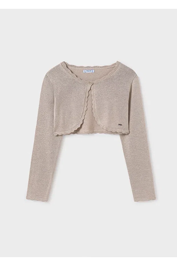 Детское вязаное болеро-кардиган для девочек Mayoral, Beige — фото 3