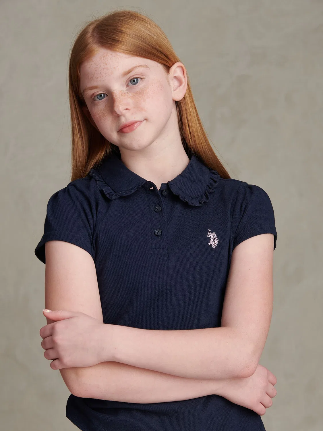 Поло с воланами, хлопок U.S. Polo Assn, темно-синий — фото 2