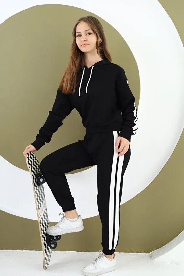 Детский спортивный комплект для девочек с принтом Oversize Jannock, Black — фото 4