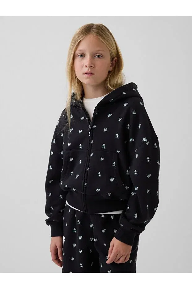 Детское худи для девочек с принтом VintageSoft Oversized Logo Zipper Gap, Black