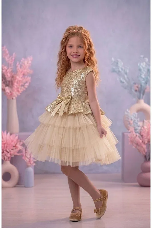 Детское платье для девочек с пайетками Delfini Kids, Gold — фото 2