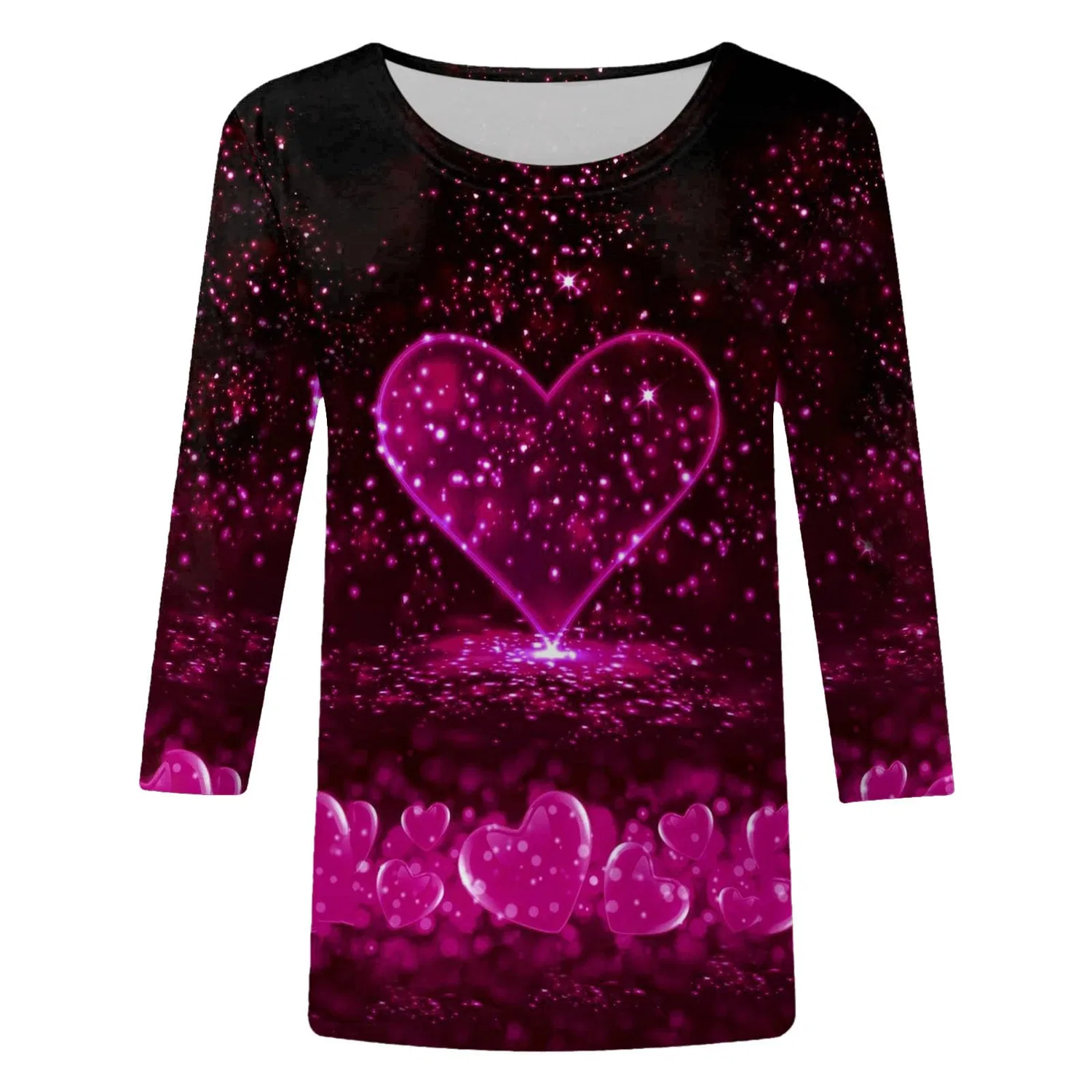 Женская футболка с принтом Plaid Shirt 3/4 Sleeves, F-hot Pink — фото 3