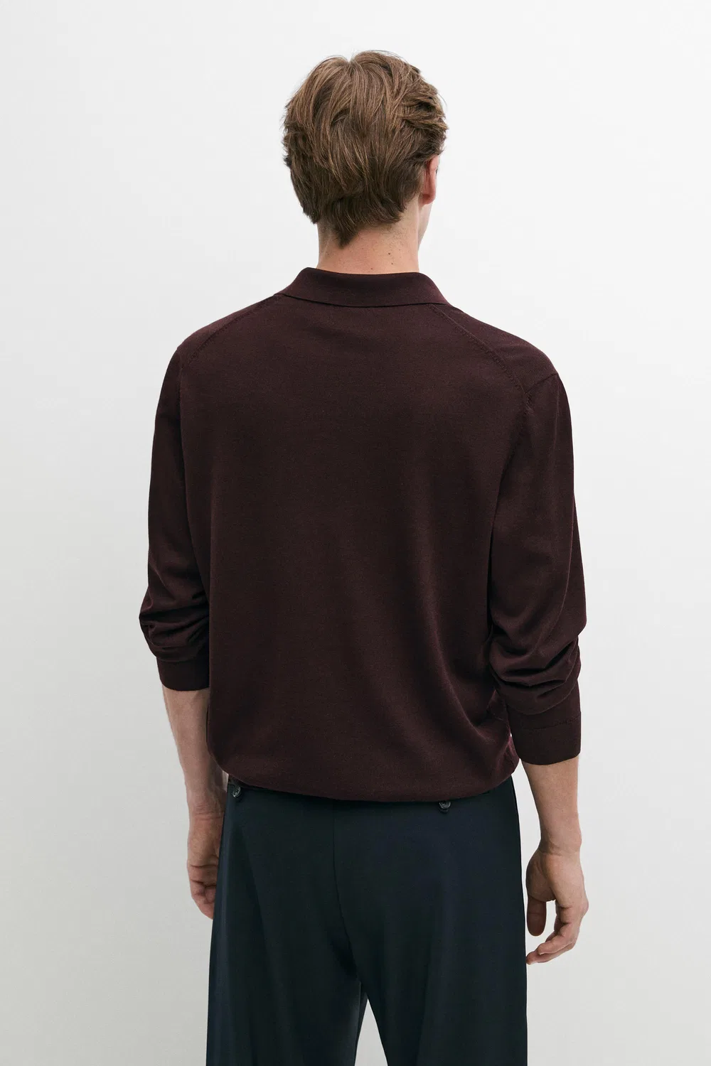 Поло-свитер Massimo Dutti 100% Merino Wool Knit, бордовый — фото 4