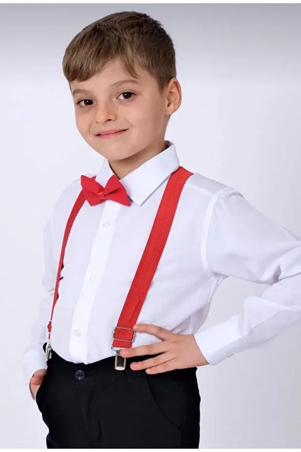 Детская рубашка с длинным рукавом с галстуком-бабочкой Show And Special Day Kuraff Giyim, White-Red — фото 2
