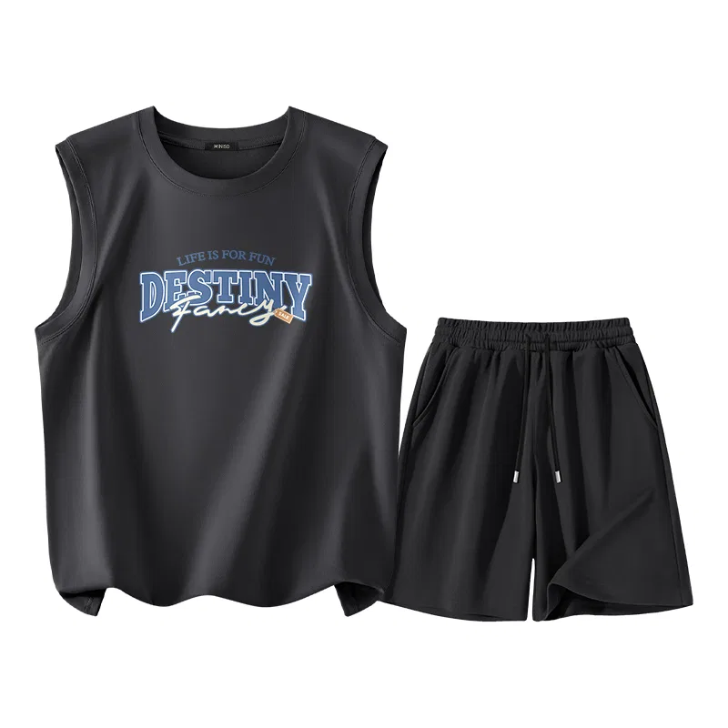 Детский комплект спортивной одежды из хлопка MINISO, Цвет Cerulean (Soft Blue) + Black — фото 3