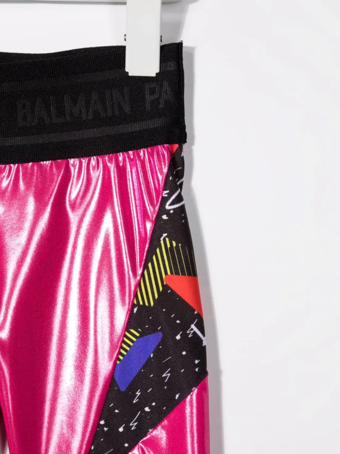 Укороченные леггинсы с металлизированными панелями Balmain, розовый — фото 2