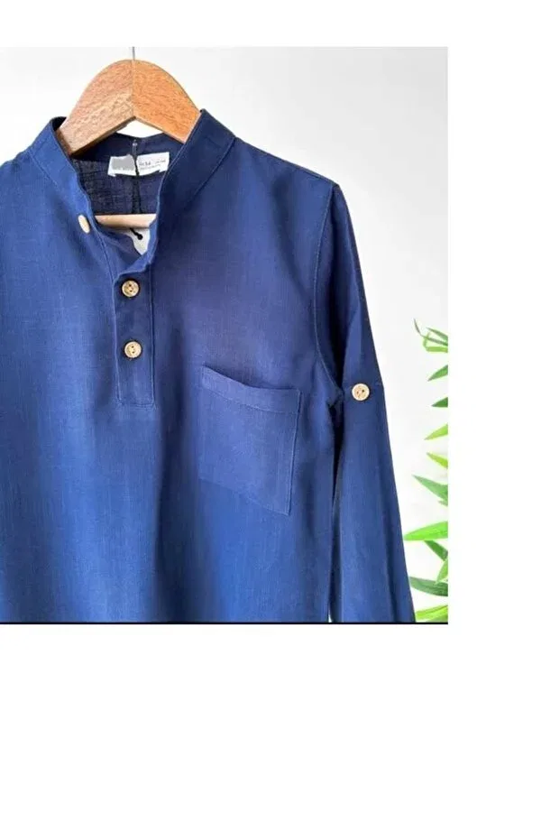 Детская рубашка для мальчиков льняная Bloom Kids Store, Navy Blue — фото 2