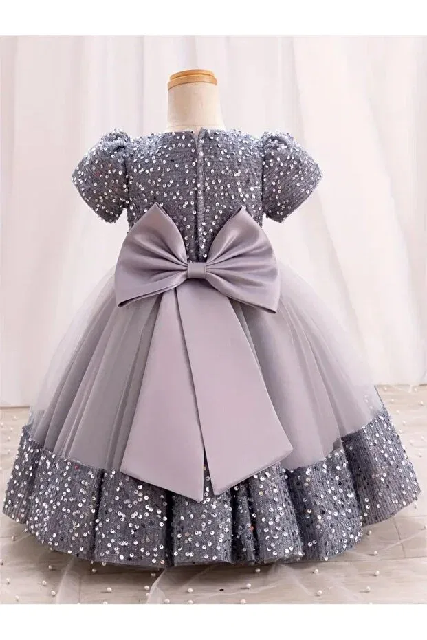 Детское платье для девочек с коротким рукавом Dharma flower model Mashotrend, Gray — фото 2