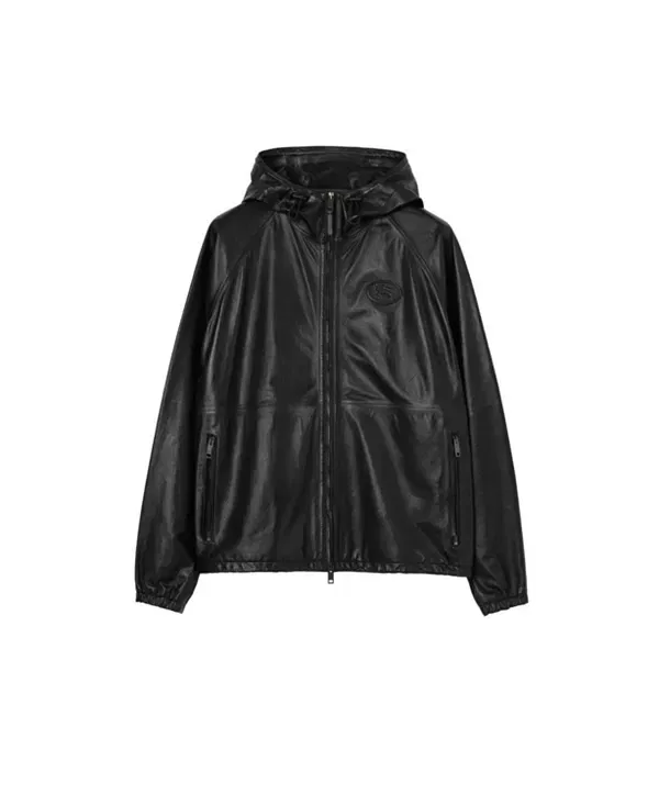 Мужская куртка-худи из кожи с принтом Clapton Burberry, черный — фото 4