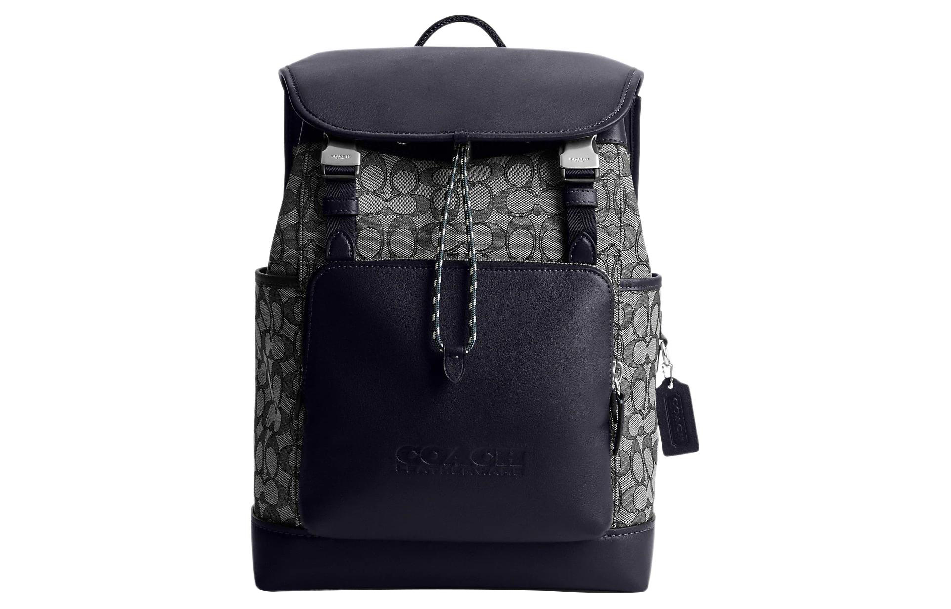 

COACH Большой сине-серый рюкзак из ткани с кожаной спинкой