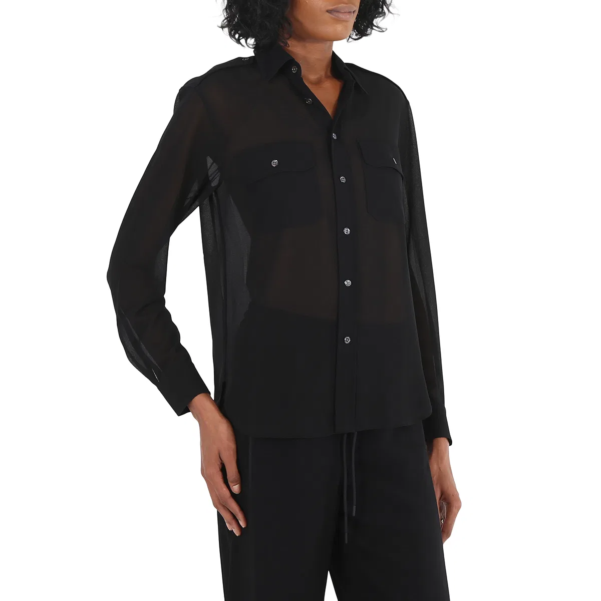 Блузка женская полупрозрачная с нагрудными карманами Ladies Sheer Chest Pocket Blouse Polo Ralph Lauren, Black — фото 2