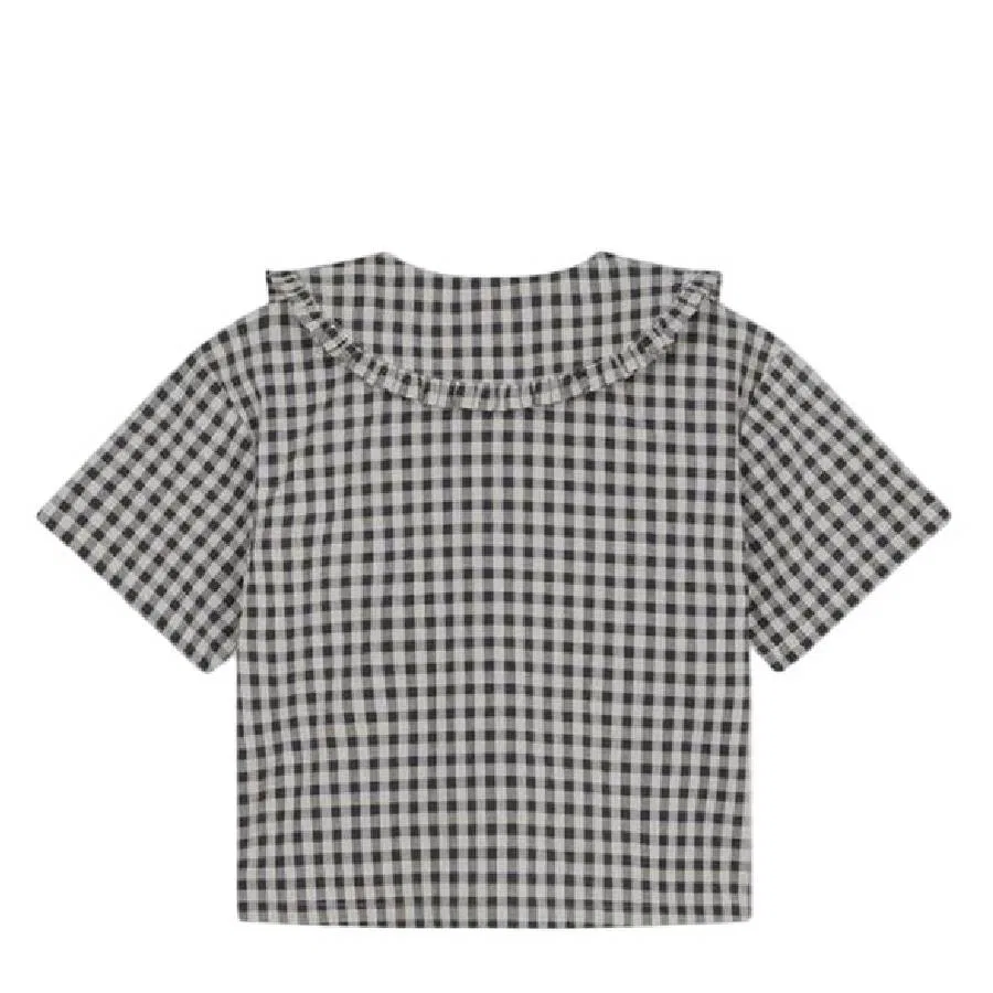 Детская рубашка с принтом в клетку Kids Gingham Check Logo Shirt Kenzo, Grey — фото 2