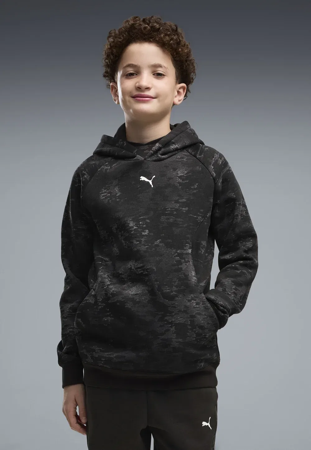 Спортивная камуфляжная флисовая толстовка с капюшоном Puma, Black — фото 2