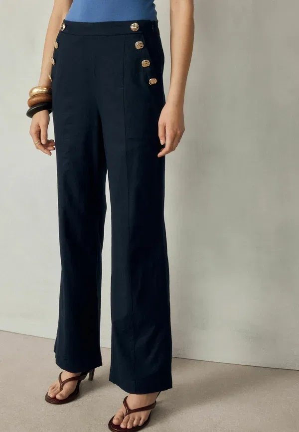 Брюки льняные Trousers Next navy blue, темно-синий — фото 2