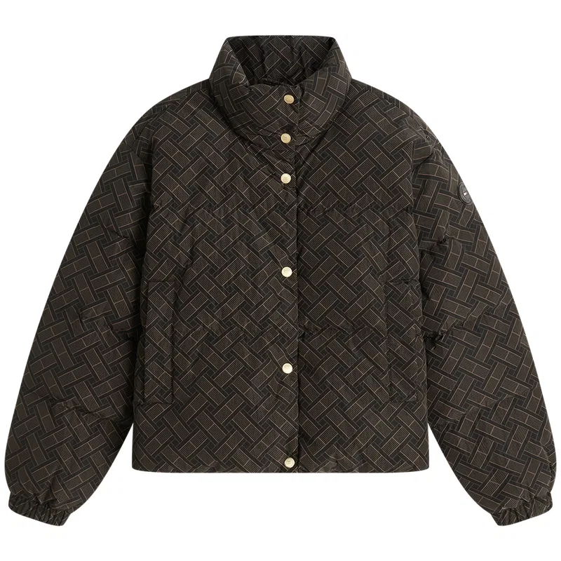 Женская куртка пуховая с воротником-стойкой Brown Weave Pattern 0MF Tommy Hilfiger, Brown Weave Pattern 0MF — фото 3