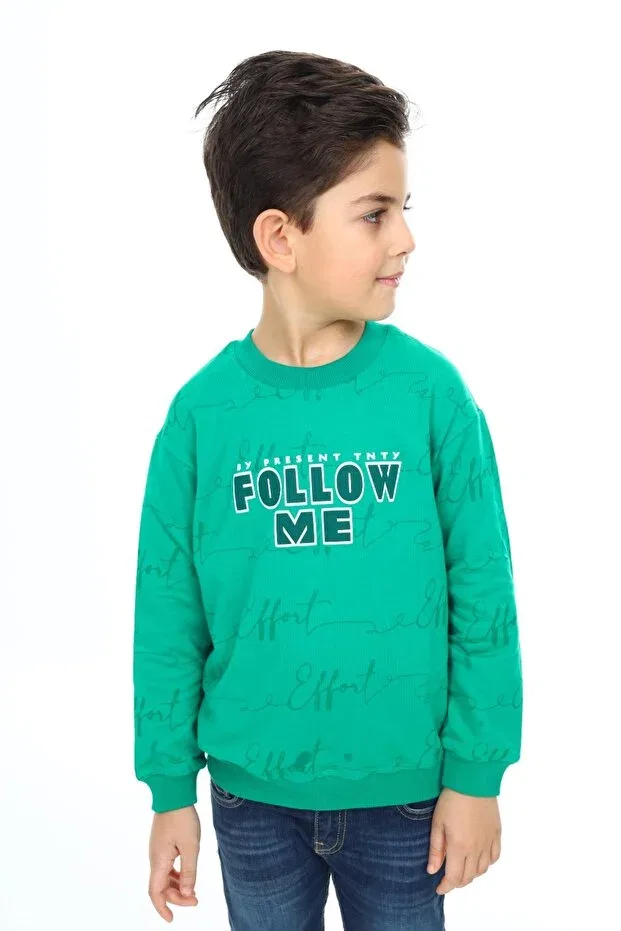 Детские свитшот для мальчиков с принтом Follow Me Printed Toontoy, Dark Green — фото 3