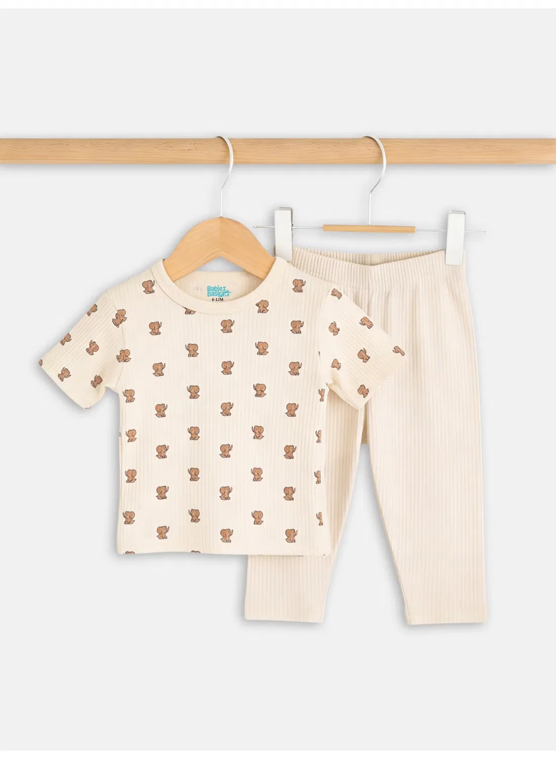 Комплект футболка и пижама с коротким рукавом с принтом Babies Basic, кремовый — фото 4