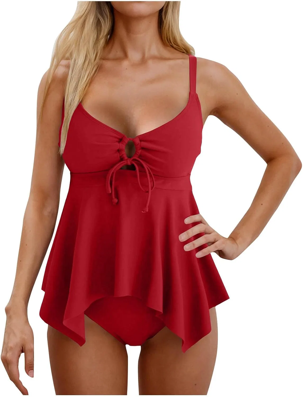 Женский танкини с завязками и контролем живота, Red