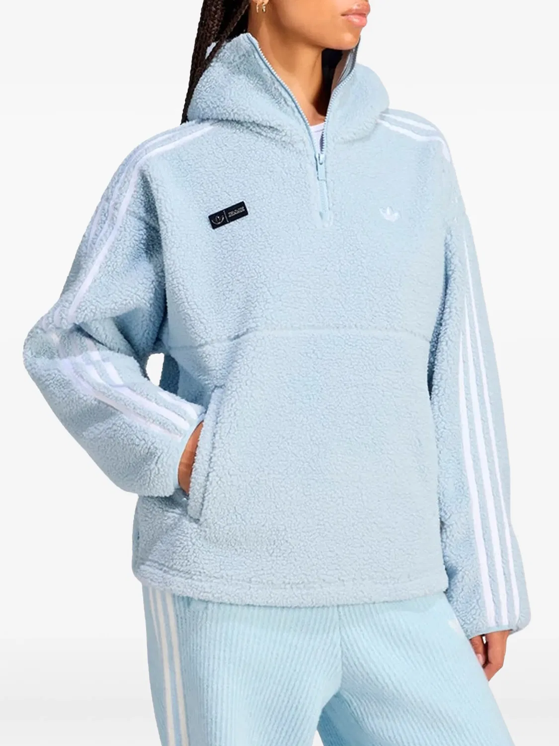 Флисовое худи Adiluna на молнии синее Adidas, синий — фото 2