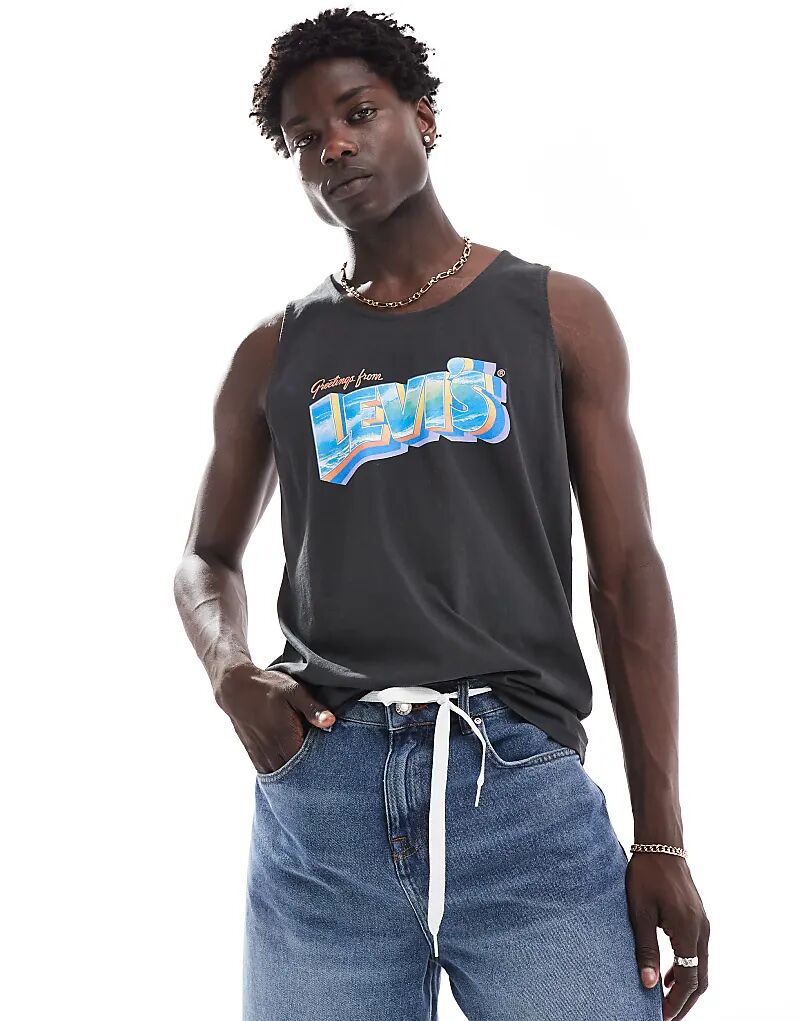 

Свободный топ с принтом логотипа серфинга в виде открытки черного цвета Levi's
