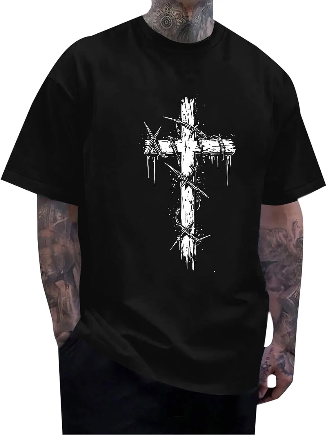 Мужская футболка с принтом креста, Regular Fit, Black