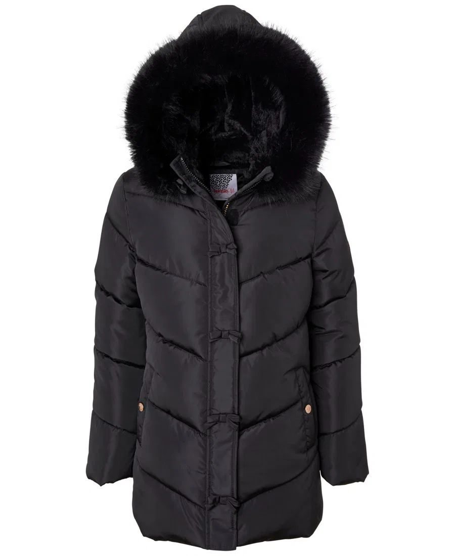 Детский пуховик с капюшоном Bow Hooded Puffer Jacket Kensie Girl, Black