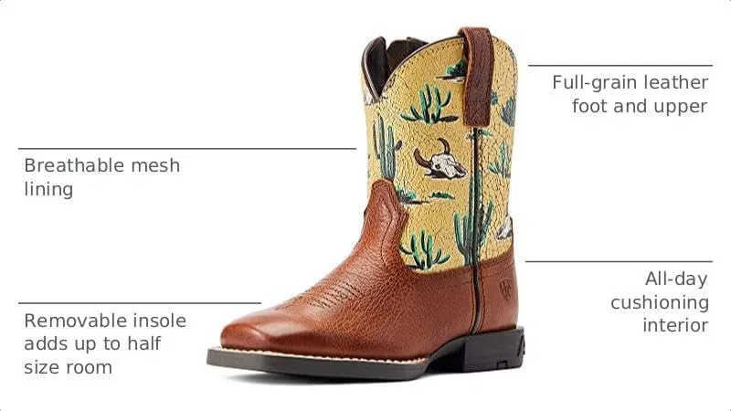 Детские сапоги для мальчиков с широким мысом ARIAT Kids' Round Up Wide Square Toe Easy Fit Western Boot, Spiced Cider/Desert Scene — фото 3