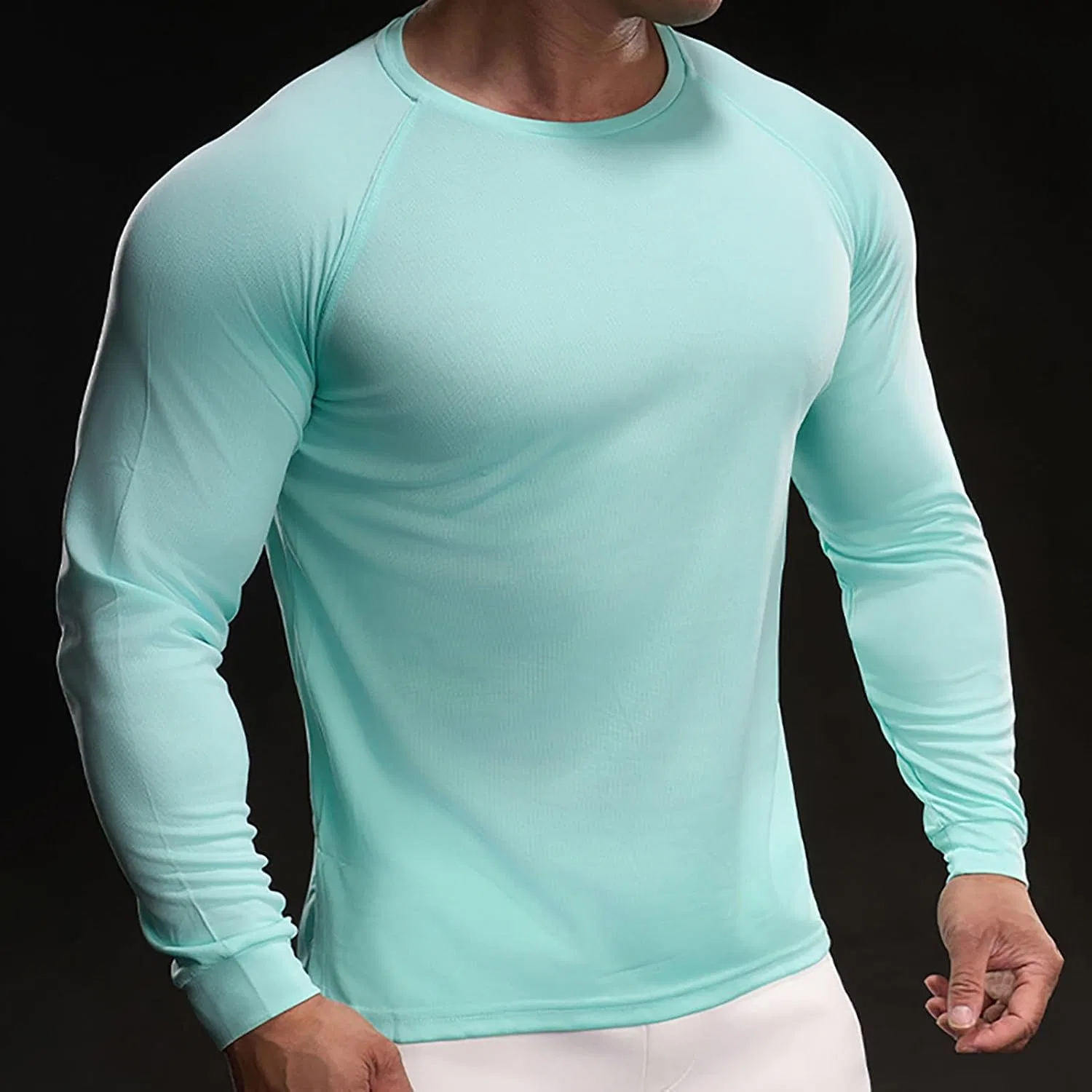 Мужская компрессионная футболка с длинным рукавом, Light Green — фото 2