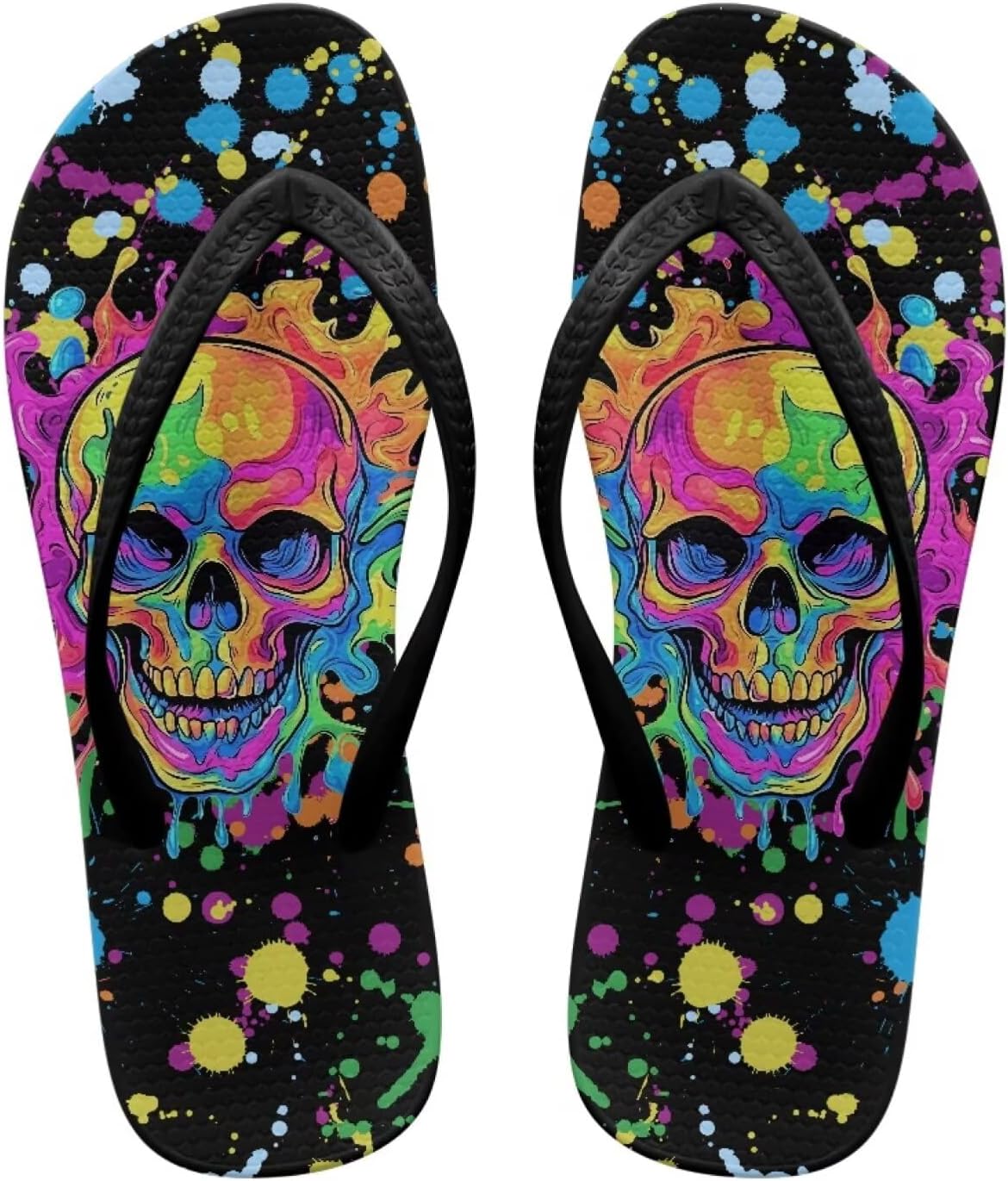 

Вьетнамки с черепом для женщин и мужчин, летние пляжные повседневные сандалии, удобные шлепанцы для душа Pointodoor, Skull Paint Splatter Print