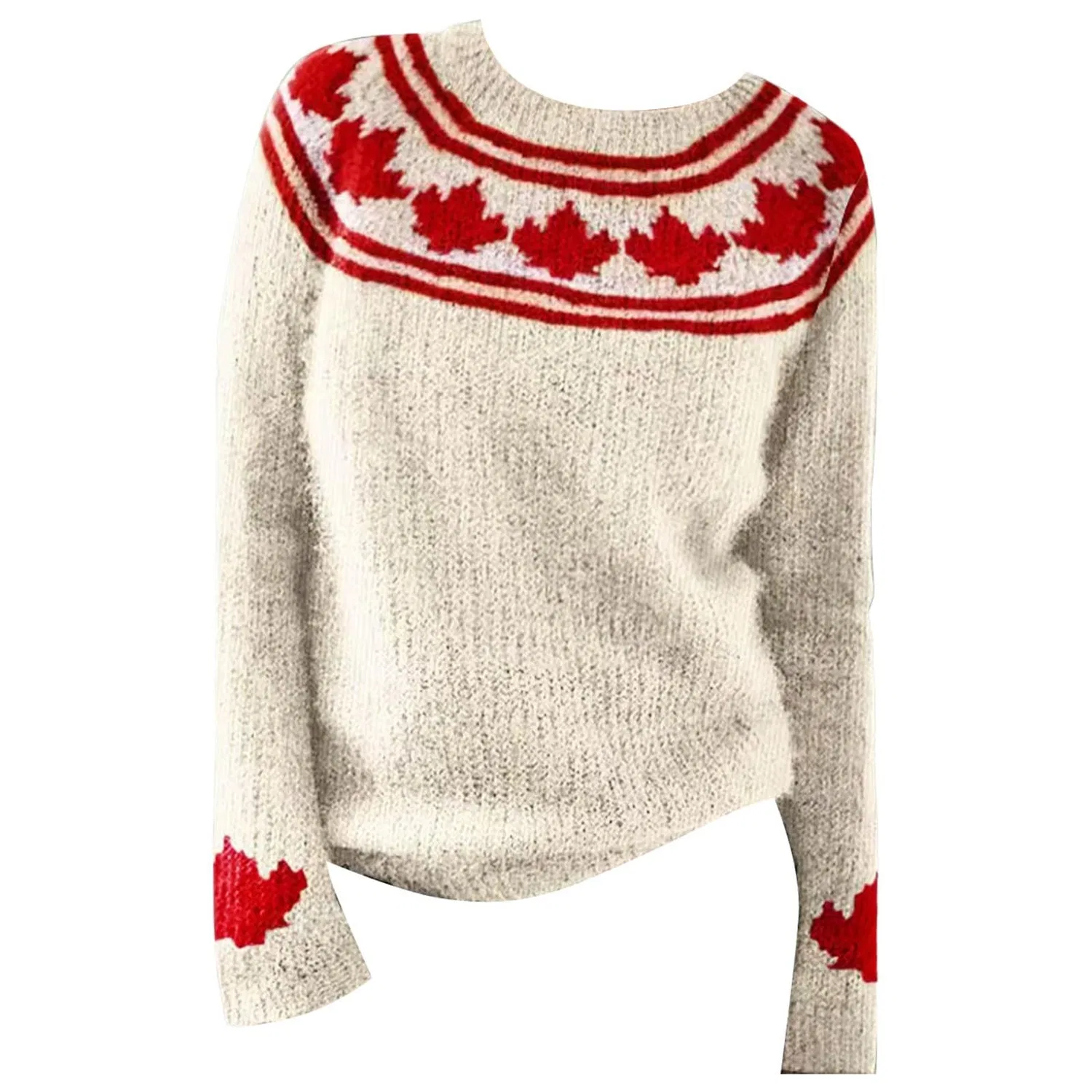 Женский свитер оверсайз с принтом Maple Leaf Print, Beige — фото 4