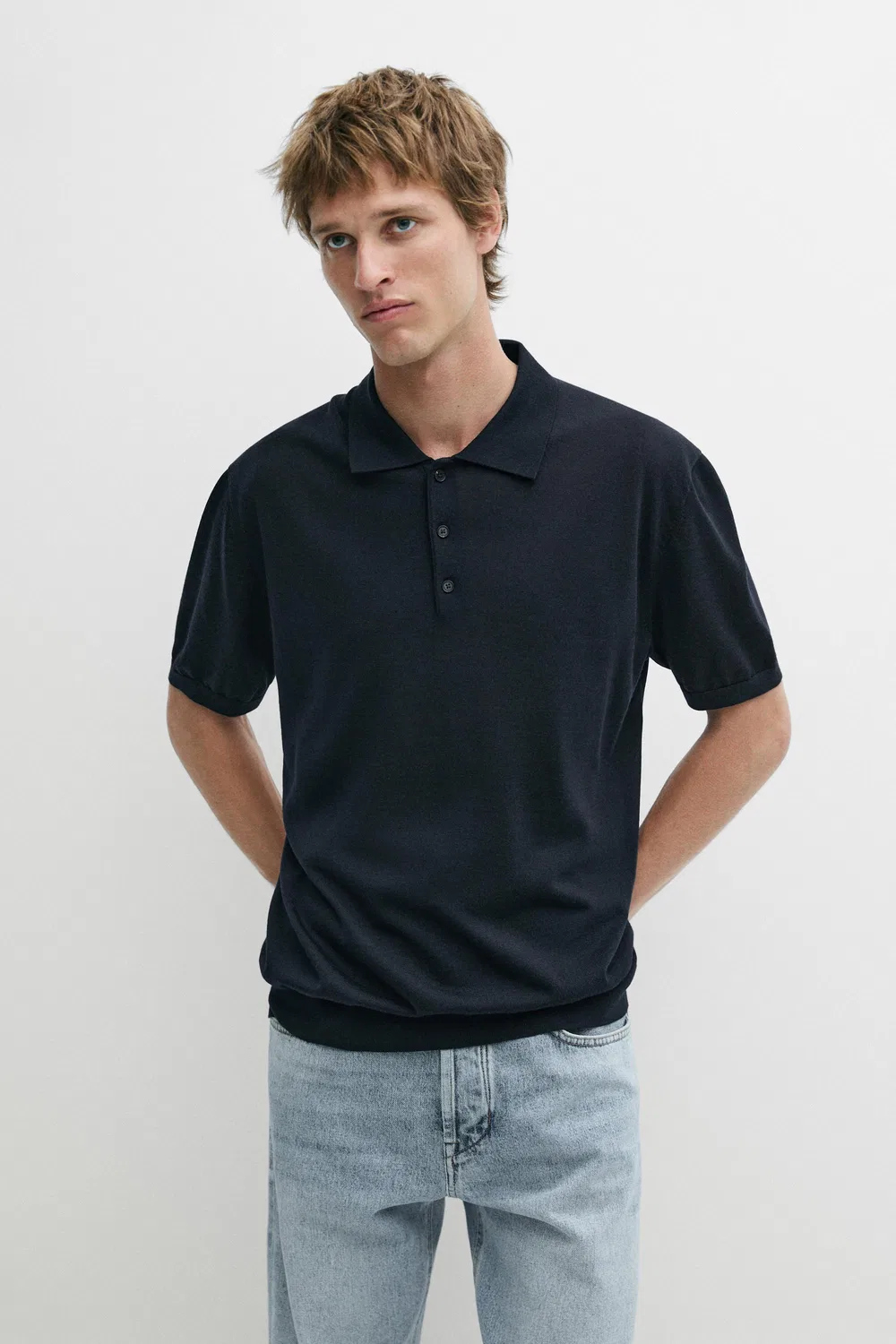 Поло Massimo Dutti Wool Blend Knit Shirt, темно-синий