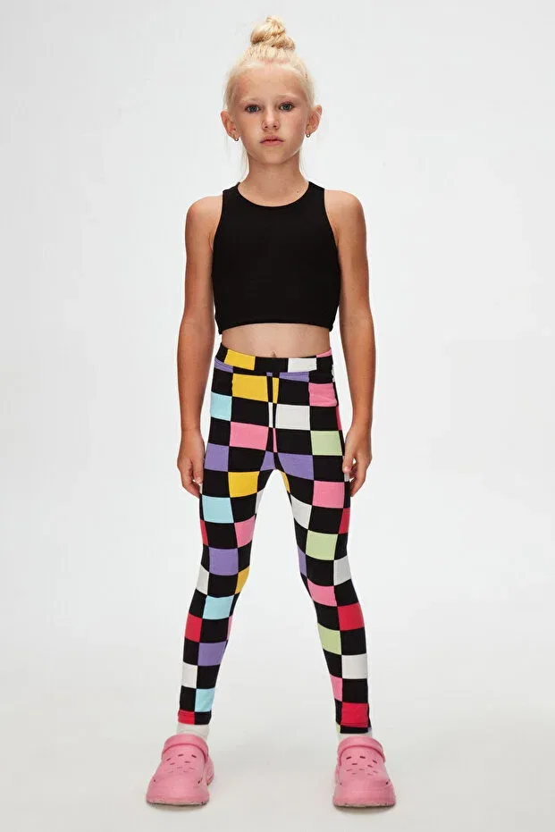 Детские леггинсы для девочек с принтом Op Art Checkers Lovetti, Patterned